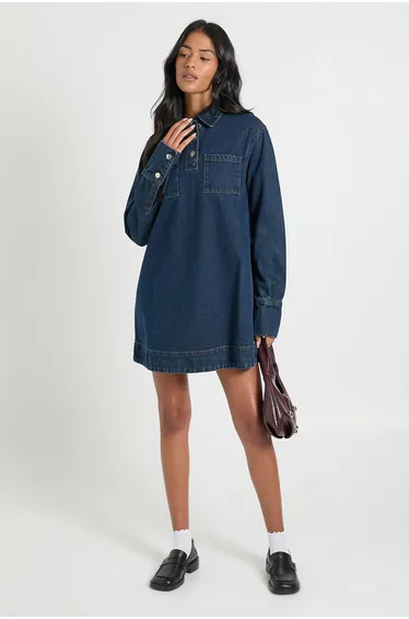 Tall Long Sleeve Denim Dress - indigo