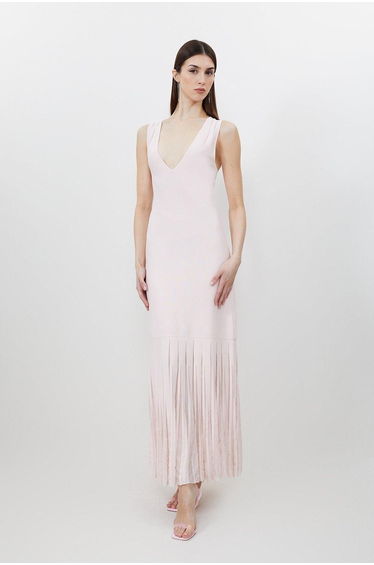Petite Viscose Blend Sheer Skirt Maxi Knit Dress