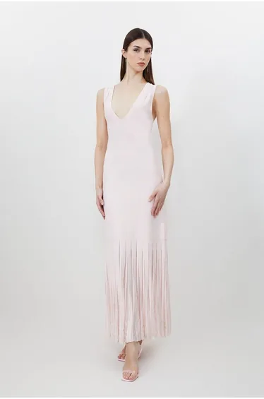 Petite Viscose Blend Sheer Skirt Maxi Knit Dress