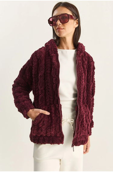 LUCCI Hooded Textured Knitted Cardigan with Zipper