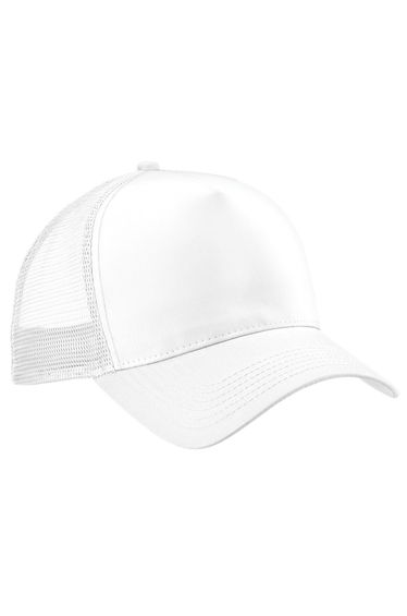 Beechfield Mens Half Mesh Trucker Cap / Headwear (Pack of 2) - White/White