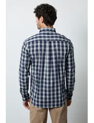 Navy Plaid Check Long Sleeve Shirt - 2