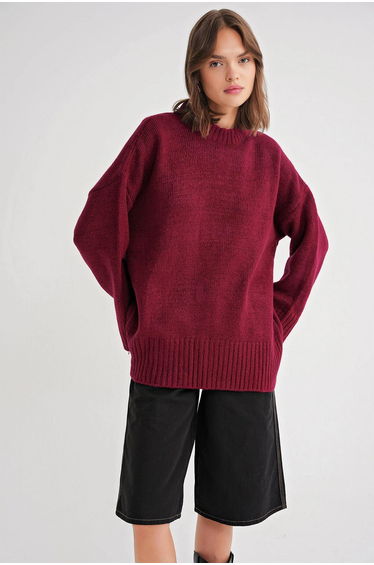 Mixray Oversized Ribbed Knit Sweater with Crew Neck