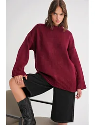 Mixray Oversized Ribbed Knit Sweater with Crew Neck - 1