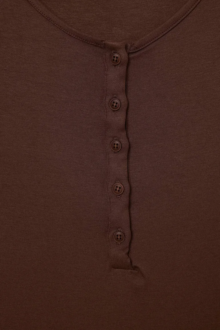 Brown More Sustainable Crew Neck Soft Touch Sleeveless Snap Fastener Bodysuit - 4