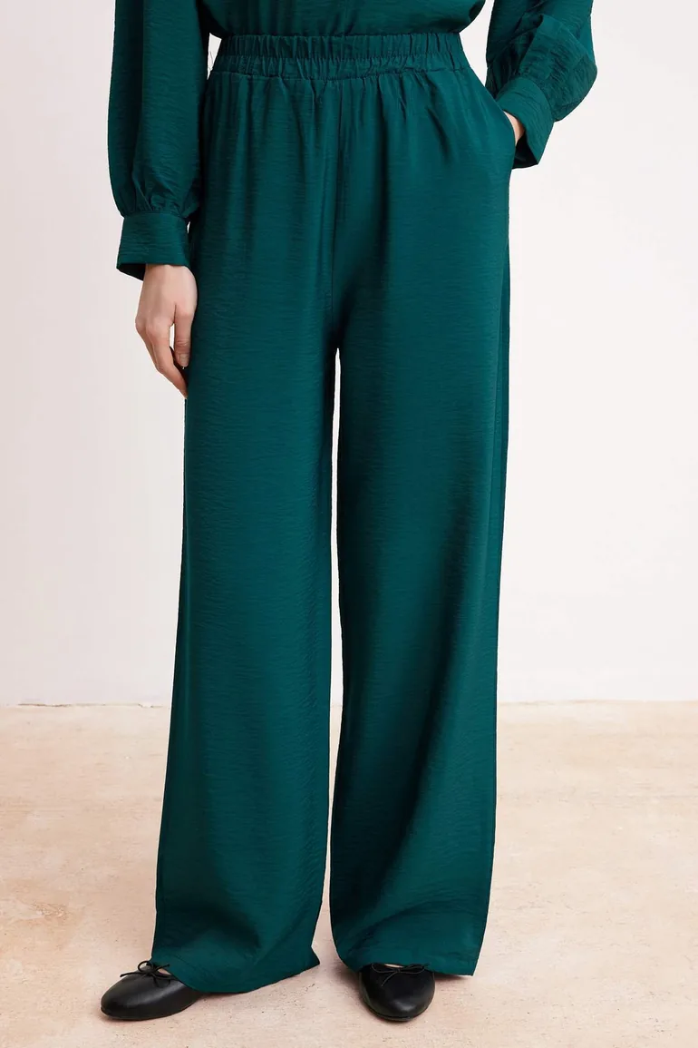 Emerald Green Regular Lilyum Plain Woven Hijab Bottom - Top Set - 2