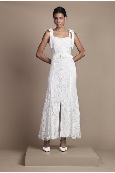 Lace Bow Shoulder Bridal Maxi Dress