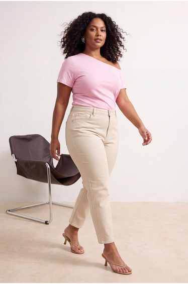Pink Stretchy Asymmetrical Collar Knitted Plus Size Blouse