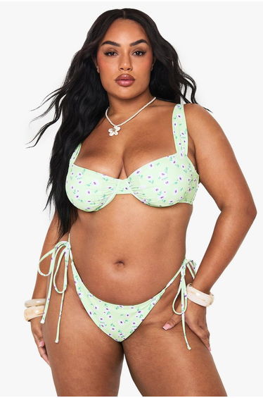 Plus Floral High Waisted Tie Side Bikini Brief
