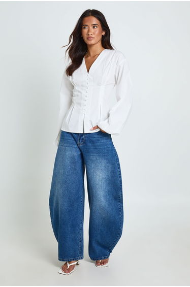 Cotton Poplin Button Down Blouse - white