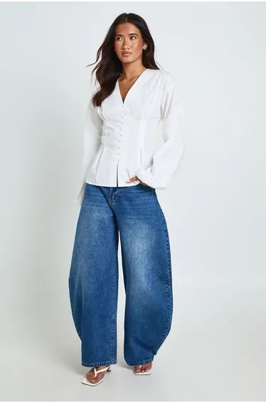 Cotton Poplin Button Down Blouse - white