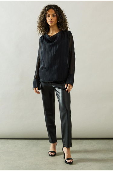 Cowl Neck Shadow Stripe Collared Blouse