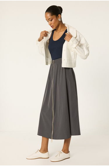 ELASTIC WAISTBAND ZIPPER DETAIL SKIRT