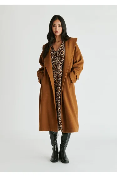 Shawl Collar Wool Coat with Belt