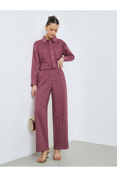 Purple Embroidered Wide Leg Trousers