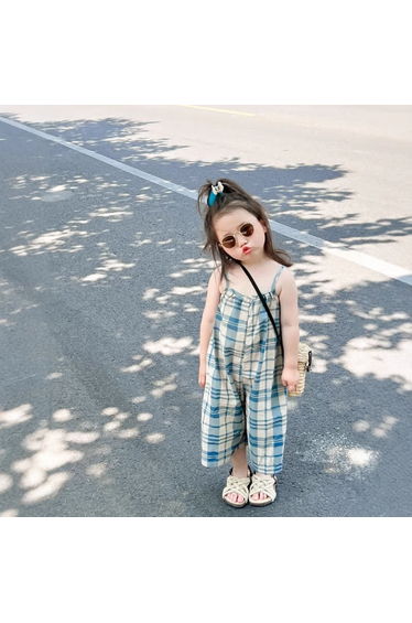 Toddler Plaid Blue Loose Overalls