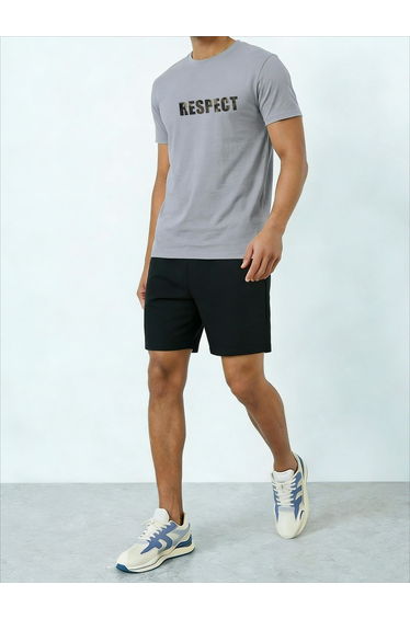 Men Slogan Print Round Neck T-Shirt and Shorts Set
