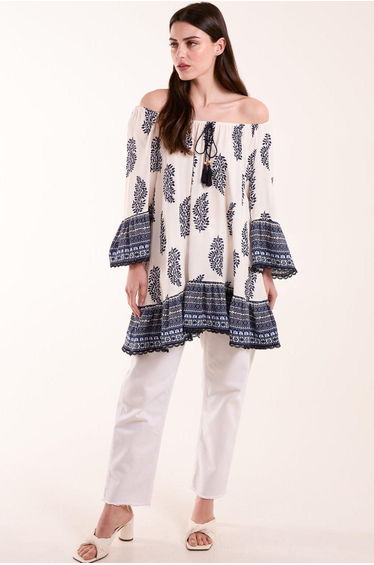 Mix Print Bardot With Tassel