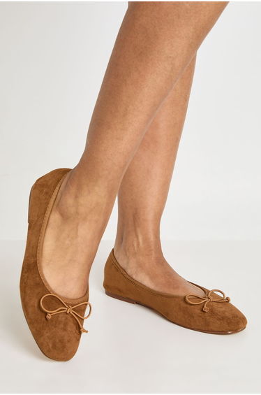 Faux Suede Square Toe Ballet Flats - tan