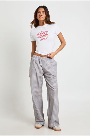 Stripe Poplin Henley Button Trousers - grey