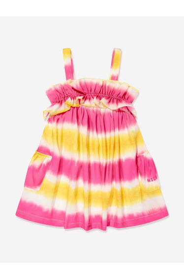 Girls Twill Striped Dress in Pink