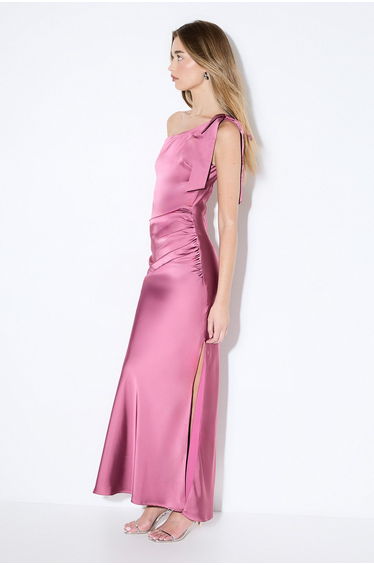 Asymmetric Shoulder Bow Detail Bridesmaid Dress