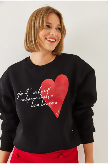 Women's Heart and Text Printed Sweatshirt