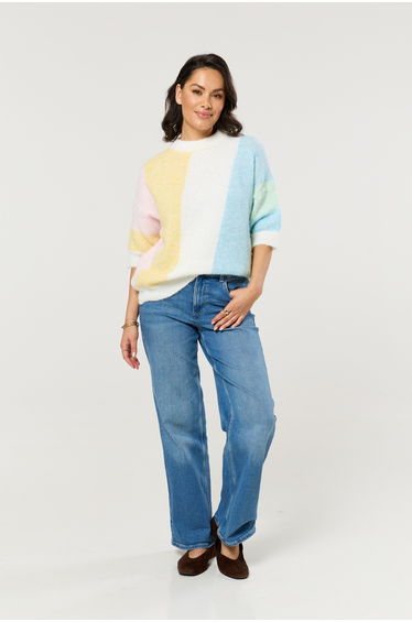 Pastel Colour Block Wool Blend Knitted Jumper