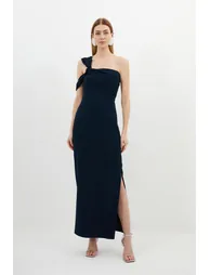 Compact Stretch Viscose Tailored One Shoulder Dress - 1