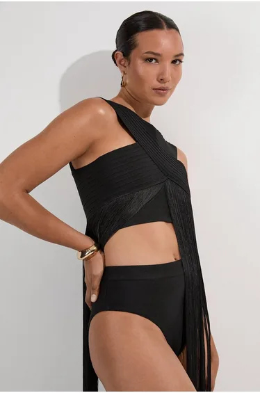 سروال بكيني بخصر عالي بنمط شرائح