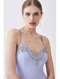 Tall Crystal Embellished Strappy Woven Midi Dress - 2