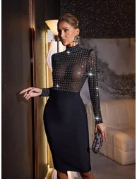 Yuri Rhinestone Bandage Midi Dress - 3