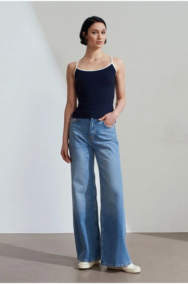 Dilvin Color Block Ribbed Sleeveless Blouse