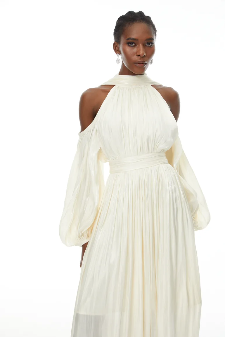 Margot White Cold Shoulder Ruched Maxi Dress - 2