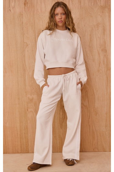 Cream Sports Club Print Wide Leg Joggers