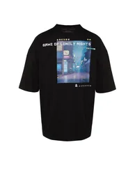 Black Men's Oversize/Wide Cut Crew Neck Short Sleeve Game Over Printed T-Shirt - 5