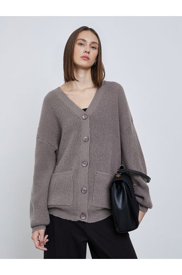 Beige Oversized Chunky Knit Cardigan
