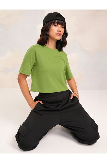 Solid Round Neck Crop Top