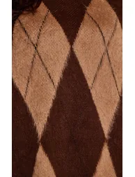 Plus Chocolate Argyle Brushed Knitted Mini Jumper Dress - 3