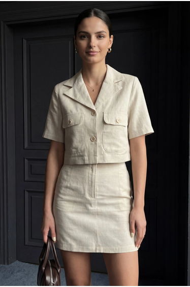 MY FASHION Short Sleeve Crop Shirt & Mini Skirt Two-Piece Set