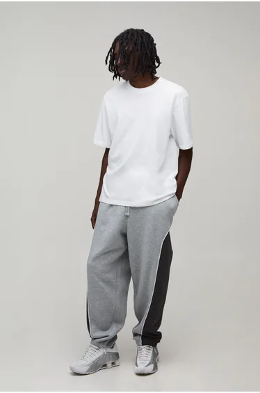 Baggy Fit Panelled Cuffed Jogger - grey marl