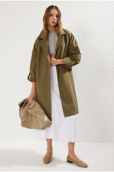 Khaki Oversize Belted Trench Coat