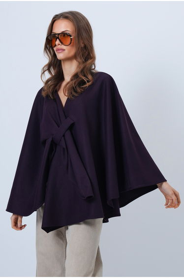 Women's purple collar designed knitwear poncho