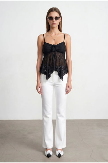 DILVIN Lace Tie-front Sleeveless Blouse