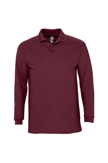 SOLS Mens Winter II Long Sleeve Pique Cotton Polo Shirt - Burgundy