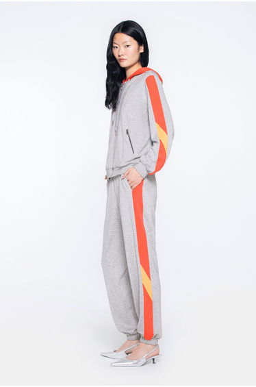Grey With Stripe Detail On the Sides and a Single Pocket on the Back With a Leg Band