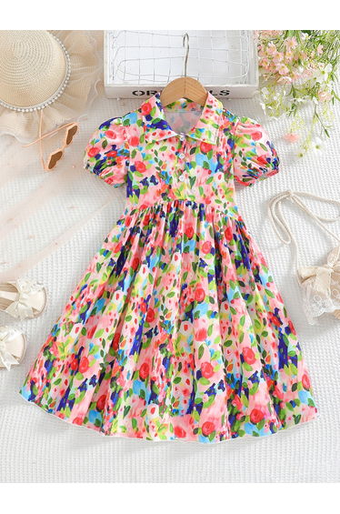 All Over Print Puff Sleeve Dress