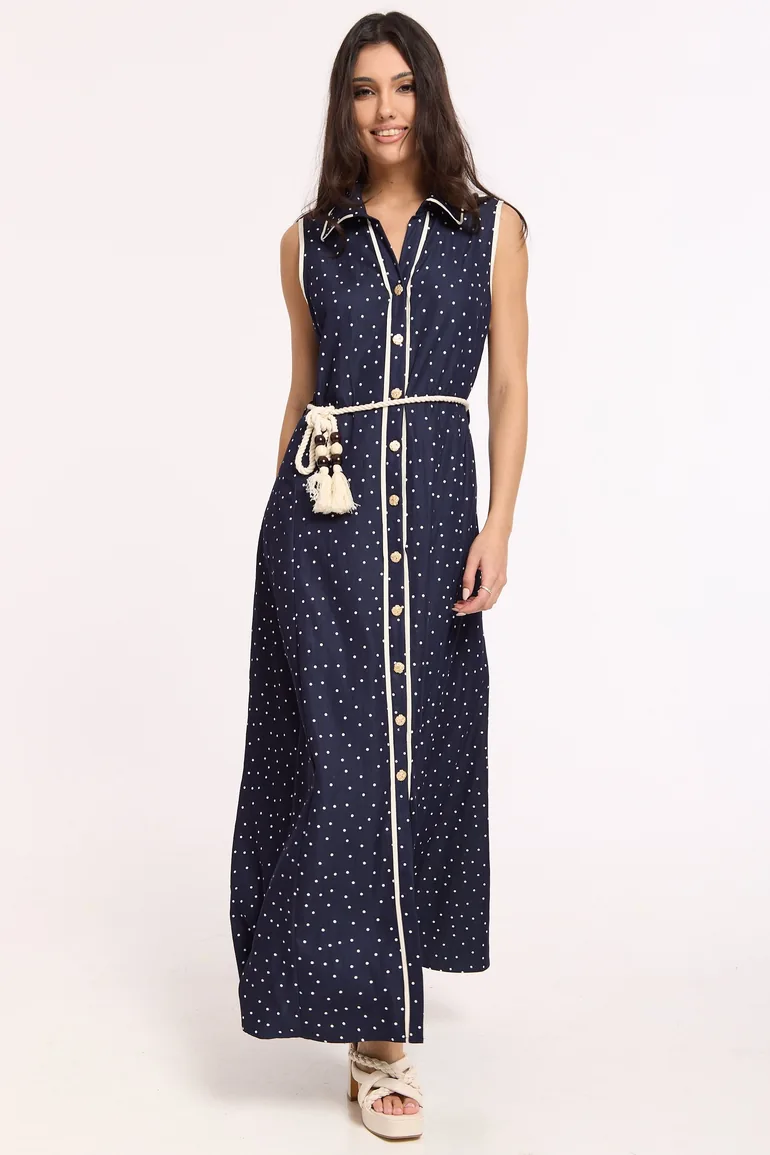 فستان ليكوريش قميص ماكسي منقط على شكل حرف A - 5