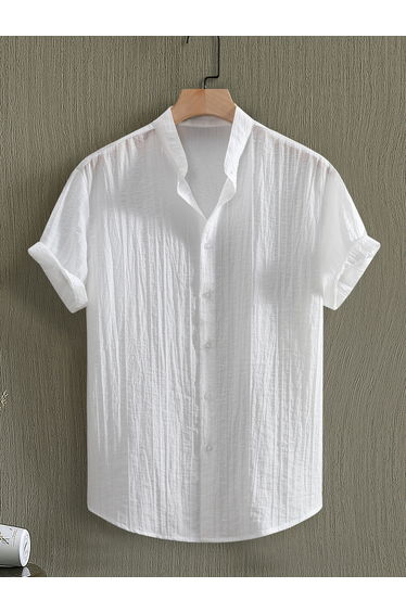 Men Textured White Short Sleeve Shirt