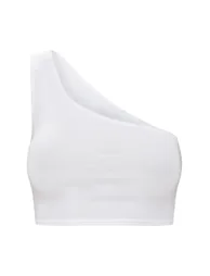 White Basic Jersey One Shoulder Crop Top - 4